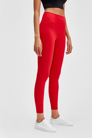 Shop Red Wide Seamless Band Waist Sports Leggings - High-Quality U.S. Made Women’s Fashion with Free & Fast Shipping