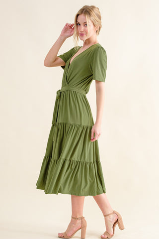 Shop And The Why Soft Short Sleeve Tiered Midi Dress - High-Quality U.S. Made Women’s Fashion with Free & Fast Shipping