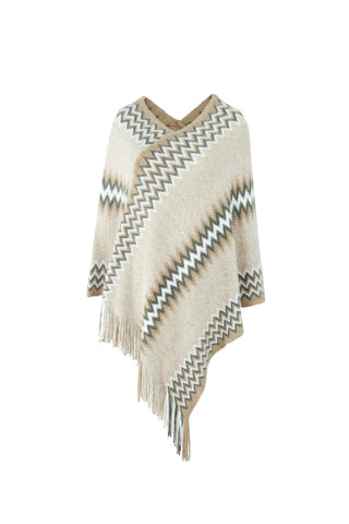 Shop Fringe Hem Striped Cape Sleeve Poncho - High-Quality U.S. Made Women’s Fashion with Free Fast Shipping