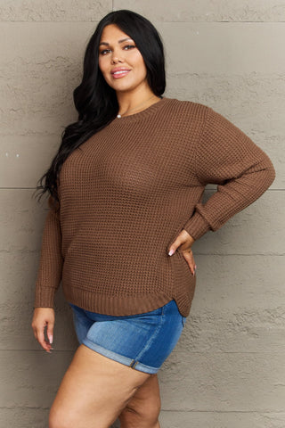 Shop Zenana Breezy Days Plus Size High Low Waffle Knit Sweater - High-Quality U.S. Made Women’s Fashion with Free Fast Shipping