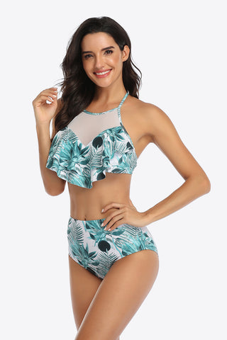 Shop Tropical Print Ruffled Two-Piece Swimsuit - High-Quality U.S. Made Women’s Fashion with Free Fast Shipping