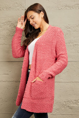 Shop Zenana Falling For You Full Size Open Front Popcorn Cardigan - High-Quality U.S. Made Women’s Fashion with Free & Fast Shipping