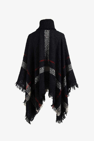 Shop Plaid Turtleneck Raw Hem Poncho - High-Quality U.S. Made Women’s Fashion with Free Fast Shipping