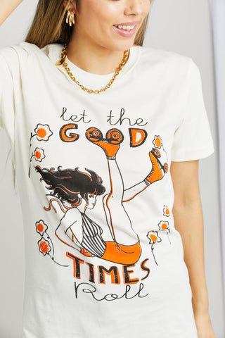 Shop mineB Full Size LET THE GOOD TIMES ROLL Graphic Tee - High-Quality U.S. Made Women’s Fashion with Free Fast Shipping