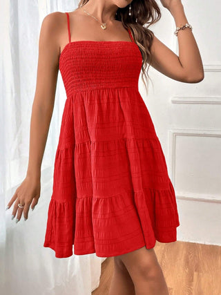 Shop Tiered Smocked Square Neck Cami Dress - High-Quality U.S. Made Women’s Fashion with Free & Fast Shipping