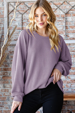 Shop LAVENDER Heimish Full Size Round Neck Dropped Shoulder Blouse - High-Quality U.S. Made Women’s Fashion with Free & Fast Shipping