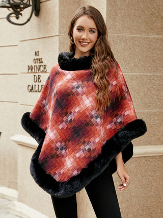 Shop Faux Fur Trim Poncho - High-Quality U.S. Made Women’s Fashion with Free & Fast Shipping