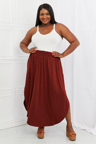 Shop Zenana It's My Time Full Size Side Scoop Scrunch Skirt in Dark Rust - High-Quality U.S. Made Women’s Fashion with Free & Fast Shipping