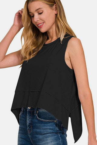 Shop Zenana Exposed Seam Slit Round Neck Tank - High-Quality U.S. Made Women’s Fashion with Free & Fast Shipping