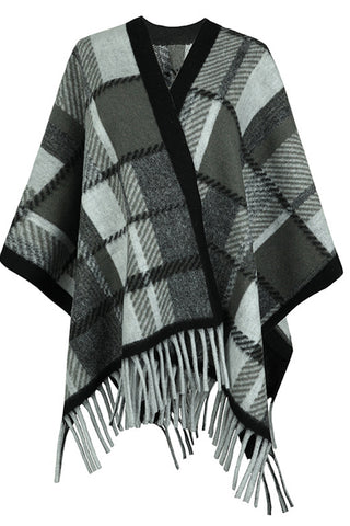 Shop Charcoal One Size Cloak Sleeve Fringe Detail Poncho - High-Quality U.S. Made Women’s Fashion with Free & Fast Shipping