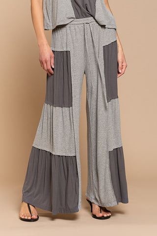 Shop Grey POL Ribbed Contrast Wide Leg Pants - High-Quality U.S. Made Women’s Fashion with Free & Fast Shipping