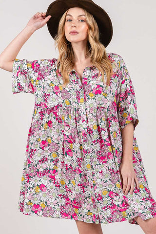 Shop SAGE + FIG Floral Button Down Mini Shirt Dress - High-Quality U.S. Made Women’s Fashion with Free & Fast Shipping