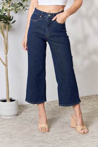 Shop Dark Judy Blue Full Size High Waist Cropped Wide Leg Jeans - High-Quality U.S. Made Women’s Fashion with Free & Fast Shipping