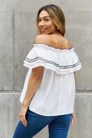 Shop ODDI Full Size Off The Shoulder Ruffle Blouse - High-Quality U.S. Made Women’s Fashion with Free & Fast Shipping