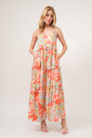 Shop And The Why Floral Ruffled Tiered Maxi Adjustable Strap Cami Dress - High-Quality U.S. Made Women’s Fashion with Free & Fast Shipping