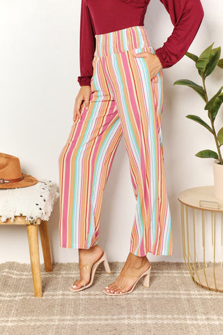 Shop Double Take Striped Smocked Waist Pants with Pockets - High-Quality U.S. Made Women’s Fashion with Free & Fast Shipping