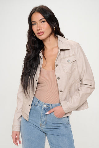 Shop Coalition LA Button Down Cargo Vegan Leather Shacket - High-Quality U.S. Made Women’s Fashion with Free & Fast Shipping