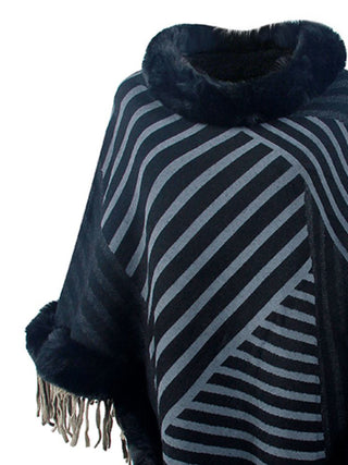 Shop Striped Fringe Hem Poncho - High-Quality U.S. Made Women’s Fashion with Free Fast Shipping