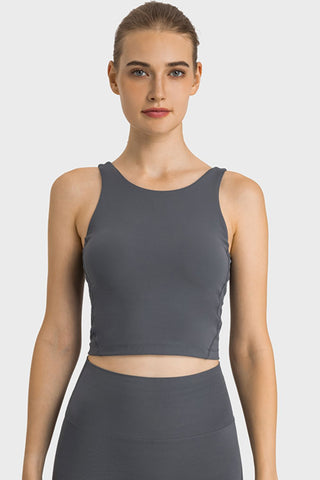 Shop Dark Gray Millennia Feel Like Skin Highly Stretchy Cropped Sports Tank - High-Quality U.S. Made Women’s Fashion with Free & Fast Shipping