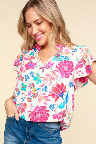 Shop Haptics Notch Neck Sequin Floral Blouse - High-Quality U.S. Made Women’s Fashion with Free & Fast Shipping