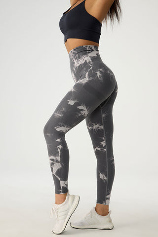 Shop Dark Gray Tie-Dye High Waist Active Pants - High-Quality U.S. Made Women’s Fashion with Free & Fast Shipping