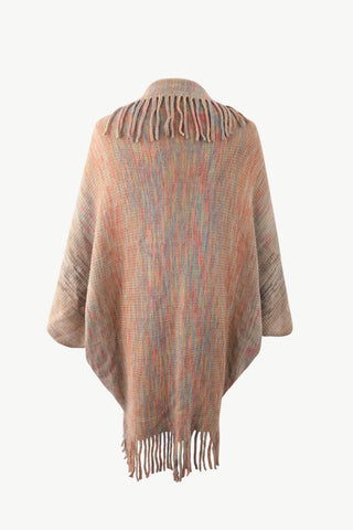 Shop Multicolored Fringe Trim Poncho - High-Quality U.S. Made Women’s Fashion with Free Fast Shipping