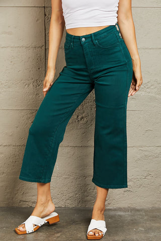 Shop Judy Blue Hailey Full Size Tummy Control High Waisted Cropped Wide Leg Jeans - High-Quality U.S. Made Women’s Fashion with Free & Fast Shipping