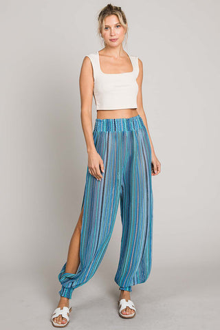 Shop Aqua Cotton Bleu by Nu Label Striped Smocked Cover Up Pants - High-Quality U.S. Made Women’s Fashion with Free & Fast Shipping