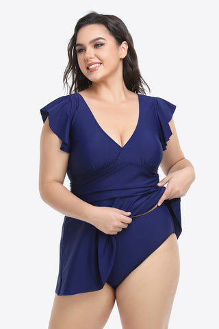 Shop Plus Size Ruffled Plunge Swim Dress and Bottoms Set - High-Quality U.S. Made Women’s Fashion with Free & Fast Shipping