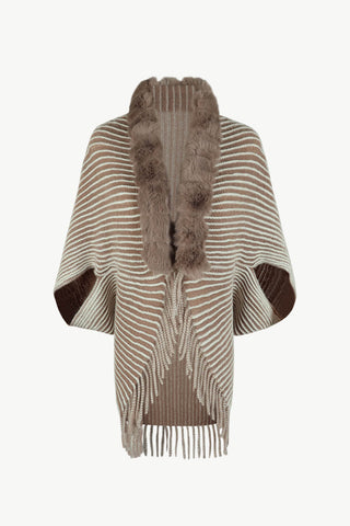 Shop Striped Open Front Fringe Poncho - High-Quality U.S. Made Women’s Fashion with Free Fast Shipping