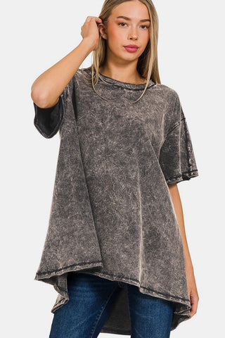 Shop ASHBLACK Zenana Round Neck Dropped Shoulder Blouse - High-Quality U.S. Made Women’s Fashion with Free & Fast Shipping