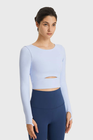 Shop Millennia Cutout Long Sleeve Cropped Sports Top - High-Quality U.S. Made Women’s Fashion with Free & Fast Shipping