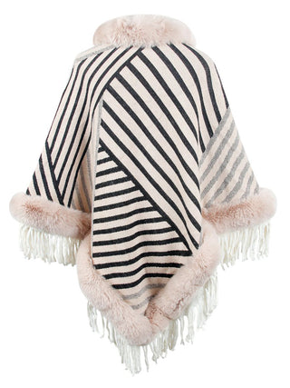 Shop Striped Fringe Hem Poncho - High-Quality U.S. Made Women’s Fashion with Free Fast Shipping