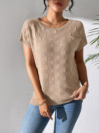 Shop Round Neck Short Sleeve Knit Top - High-Quality U.S. Made Women’s Fashion with Free & Fast Shipping