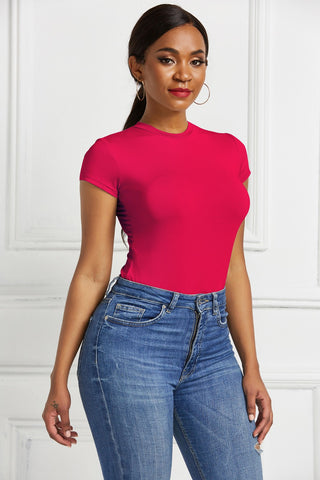 Shop Scarlet Round Neck Short Sleeve Bodysuit - High-Quality U.S. Made Women’s Fashion with Free & Fast Shipping