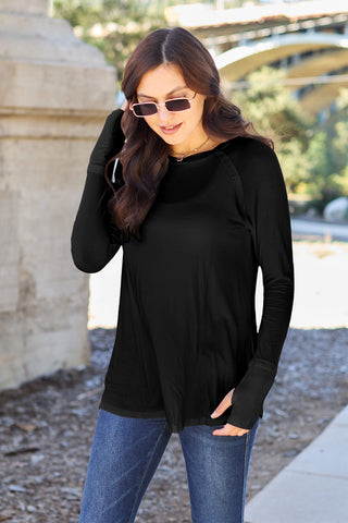 Shop Black Basic Bae Full Size Round Neck Long Sleeve T-Shirt - High-Quality U.S. Made Women’s Fashion with Free & Fast Shipping