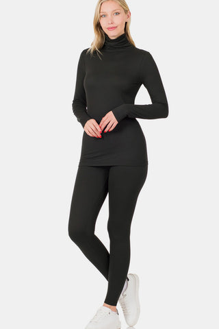 Shop Zenana Full Size Turtleneck Top and Leggings Lounge Set - High-Quality U.S. Made Women’s Fashion with Free Fast Shipping