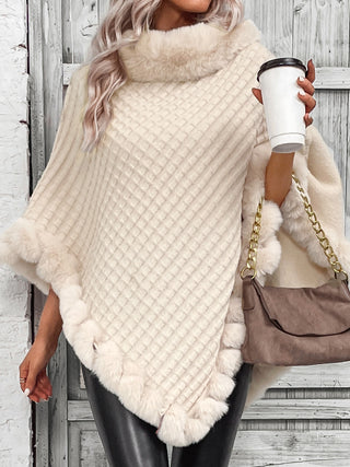 Shop Faux Fur Trim Poncho - High-Quality U.S. Made Women’s Fashion with Free Fast Shipping