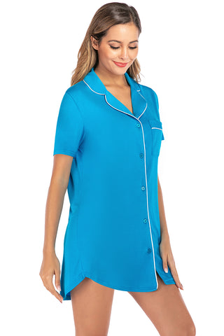 Shop Contrast Piping Pocketed Short Sleeve Lounge Dress - High-Quality U.S. Made Women’s Fashion with Free Fast Shipping