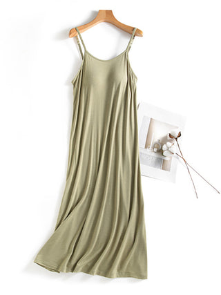 Shop Matcha Green Scoop Neck Midi Cami Dress with Bra - High-Quality U.S. Made Women’s Fashion with Free & Fast Shipping