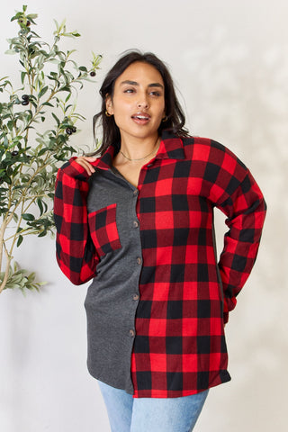 Shop Heimish Full Size Plaid Button Down Shacket - High-Quality U.S. Made Women’s Fashion with Free & Fast Shipping