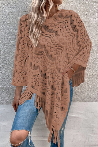 Shop Openwork Fringe Detail Poncho - High-Quality U.S. Made Women’s Fashion with Free & Fast Shipping