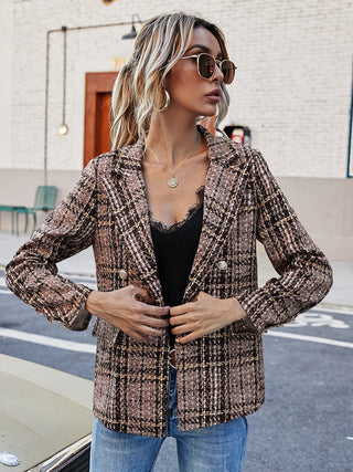 Shop Full Size Plaid Lapel Collar Blazer - High-Quality U.S. Made Women’s Fashion with Free & Fast Shipping