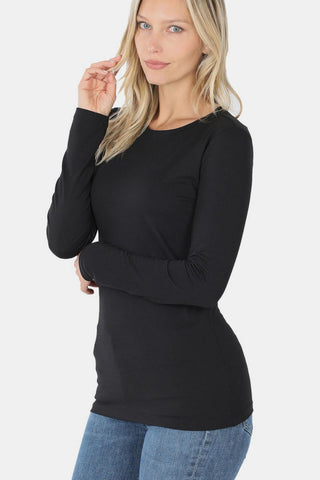 Shop Black Zenana Ful Size Brushed Microfiber Long Sleeve Round Neck T-Shirt - High-Quality U.S. Made Women’s Fashion with Free & Fast Shipping