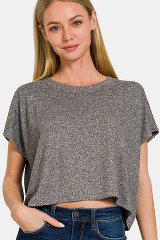 Shop Zenana Short Sleeve Round Neck Cropped T-Shirt - High-Quality U.S. Made Women’s Fashion with Free & Fast Shipping