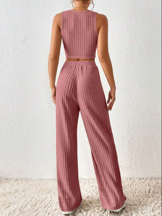 Shop Ribbed Round Neck Tank and Pants Sweater Set - High-Quality U.S. Made Women’s Fashion with Free & Fast Shipping