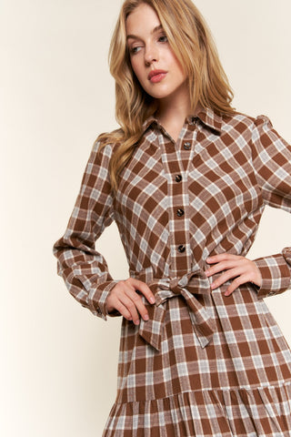 Shop And the Why Plaid Tiered Midi Shirt Dress - High-Quality U.S. Made Women’s Fashion with Free & Fast Shipping