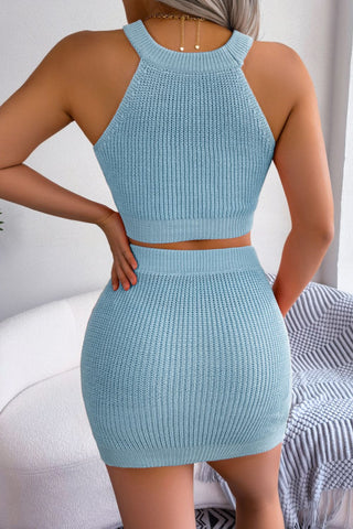 Shop Heart Contrast Ribbed Sleeveless Knit Top and Skirt Set - High-Quality U.S. Made Women’s Fashion with Free & Fast Shipping