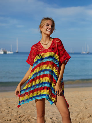 Shop Cutout Striped Cover-Up with Tassel - High-Quality U.S. Made Women’s Fashion with Free & Fast Shipping