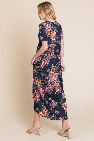 Shop BOMBOM Floral Short Sleeve Maxi Dress - High-Quality U.S. Made Women’s Fashion with Free & Fast Shipping